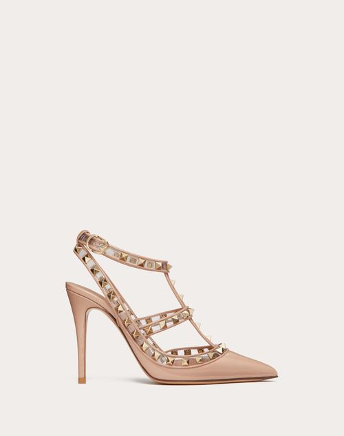 Rockstud Pumps In Leather And Polymeric Material With Straps 100mm for Woman in Rose Cannelle | Valentino US