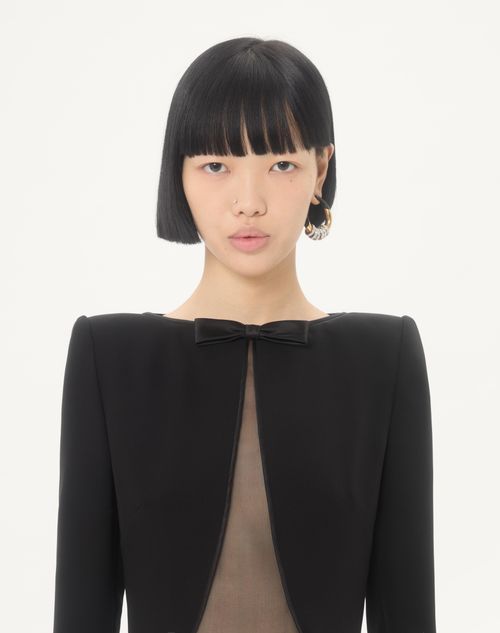 Valentino - Cady Couture Long Dress With Feathers - Black/birch - Woman - Ready To Wear