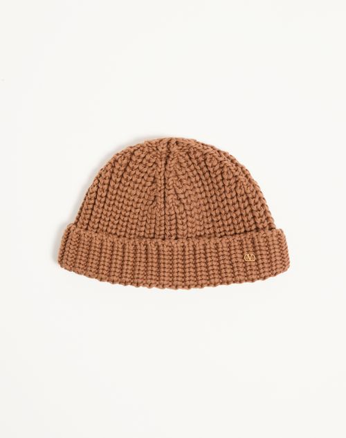 Valentino Garavani - Vlogo Signature Knitted Cotton Beanie - Camel - Man - Hats And Gloves