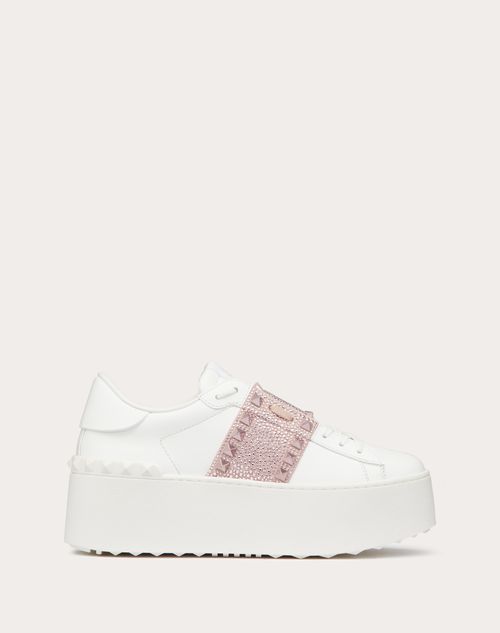 Valentino Garavani - Flatform Rockstud Untitled Sneaker In Calfskin With Micro Studs - White/rose Quartz/light Pink - Woman - Open Sneakers - Shoes