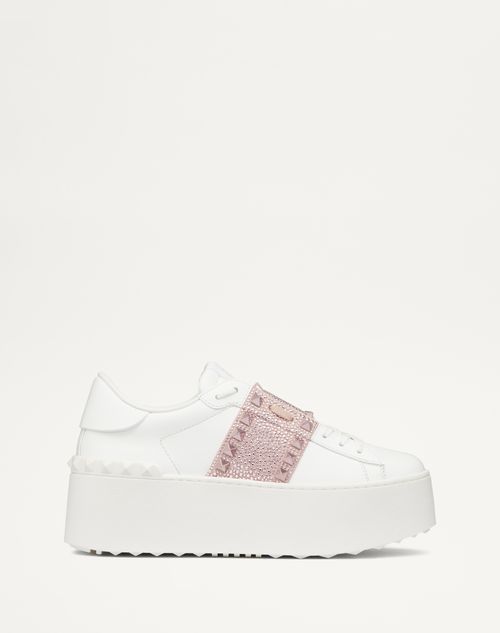 Valentino Garavani - Baskets Flatform Rockstud Untitled En Cuir De Veau Avec Micro-clous - Blanc/rose Quartz/rose Clair - Femme - Baskets