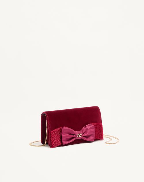 Valentino Garavani - Vlogo Signature Mini Velvet Shoulder Bag - Maroon - Woman - Wallets & Cardcases - Accessories