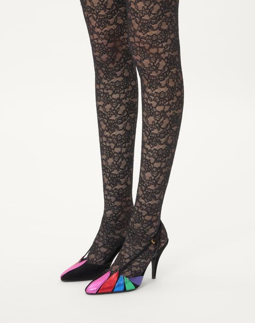 Valentino Garavani - Foliefoliage Suede Slingback Pump 90mm - Black/multicolor - Woman - Shelf - W Shoes Ss25 Rnw - Pavillon Des Folies