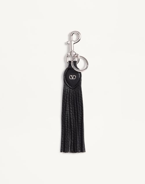 Valentino Garavani - Valentino Garavani Vlogo Signature Key Ring In Grainy Calfskin And Metal - Black - Man - Other Accessories