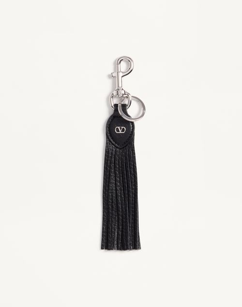 Valentino Garavani - Valentino Garavani Vlogo Signature Key Ring In Grainy Calfskin And Metal - Black - Man - Other Accessories