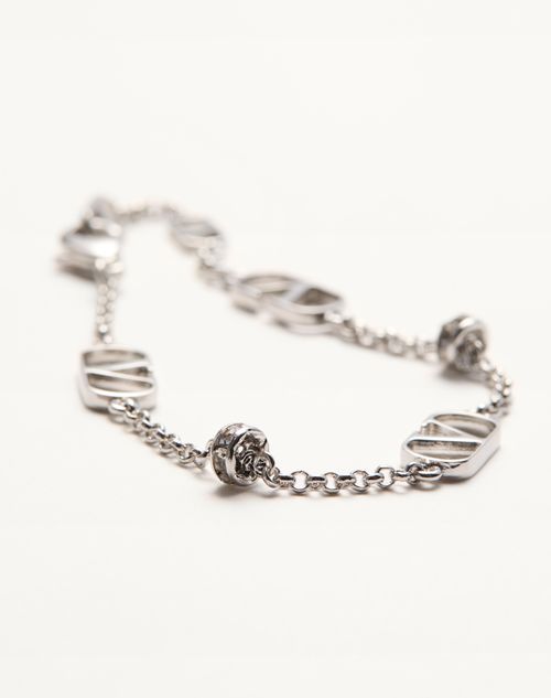 Valentino Garavani - Vlogo Signature Metal And Crystal Bracelet - Palladium/crystal - Woman - Jewellery