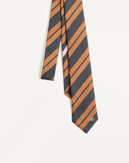 Valentino Garavani - Regimental Jacquard Silk Tie - Beige/grey - Man - Accessories