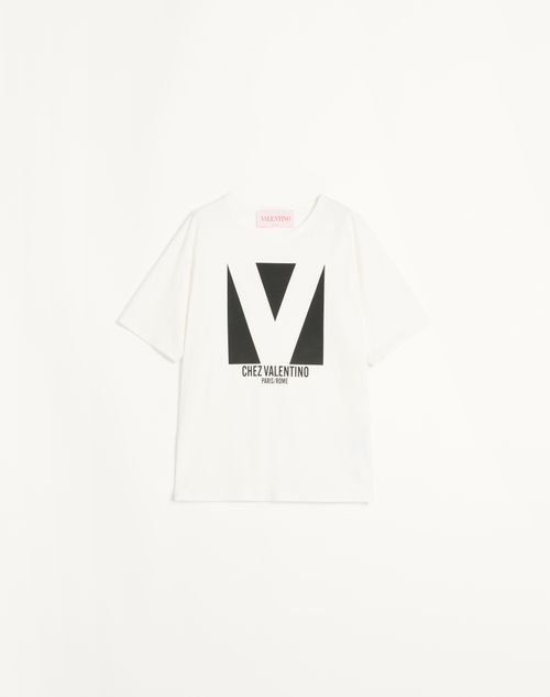 Valentino - Jersey Cotton T-shirt With Chez Valentino Print - Ivory - Woman - T-shirts And Sweatshirts