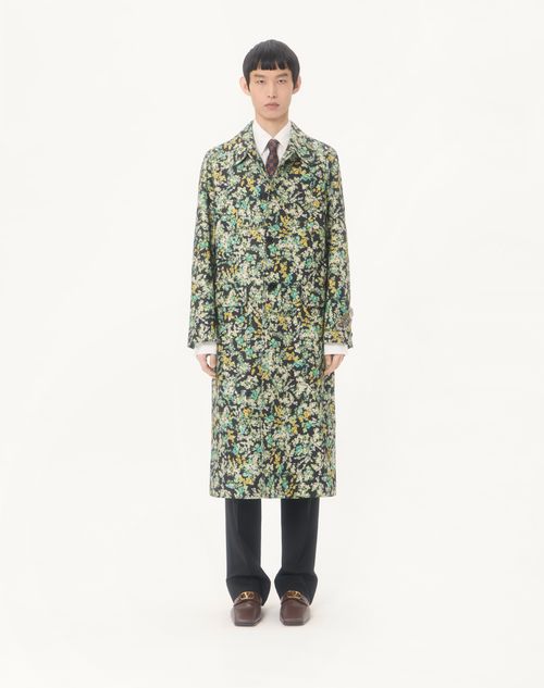 Valentino - Valentino Single-breasted Coat In Cotton Drill With Papier Floral Print - Black/multicolour - Man - Coats And Blazers
