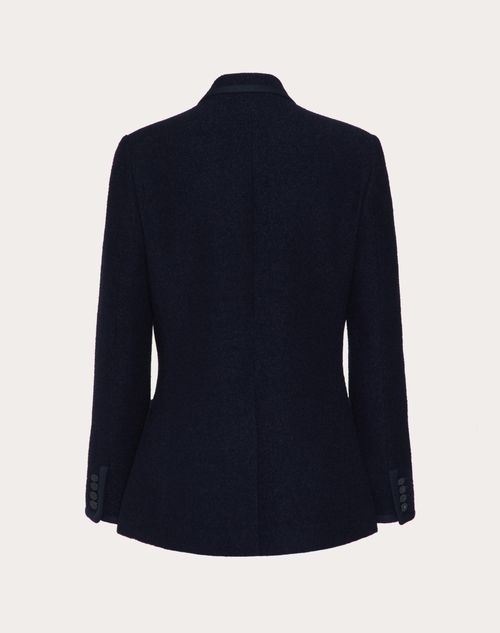 Valentino - Double-breasted Bouclé Wool Jacket With Vlogo Signature Embroidery - Navy - Man - Coats And Blazers