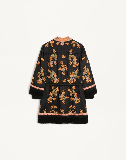 Valentino - Short Dress In Embroidered Washed Double Duchesse - Black/multicolor - Woman - Woman Ready To Wear Sale