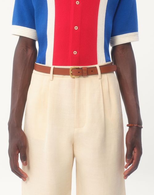Valentino Garavani - Vlogo Signature Belt In Shiny Calfskin 25 Mm - Deep Caramel - Man - Belts