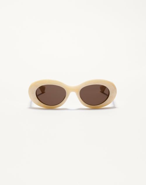 Valentino - Oval Acetate Eyewear - Ivory/brown - Woman - Eyewear