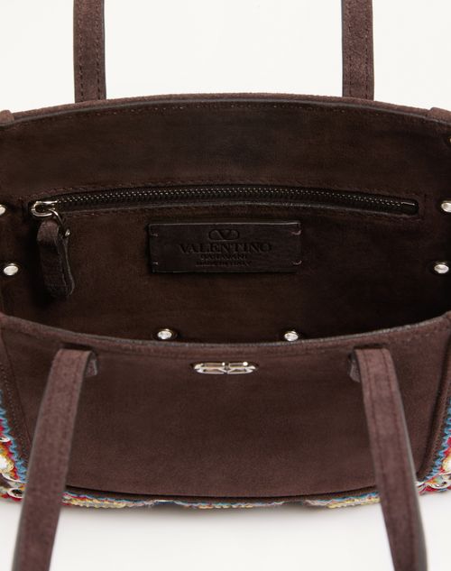 Valentino Garavani - Valentino Garavani Nellcôte Mini Suede Shopping Bag With Embroidered Trim - Ebony/multicolour - Woman - Totes