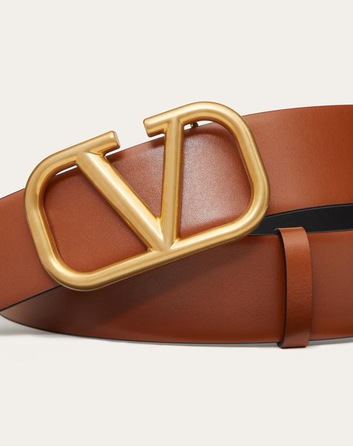 Valentino Garavani - Vlogo Signature Calfskin Belt 40 Mm - Saddle Brown - Man - Belts