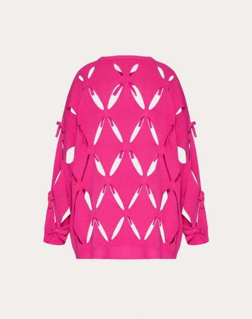 Valentino - Maglione In Lana Con Ricamo Rombi Cut-out E Fiocchi - Pink Pp - Donna - Maglieria