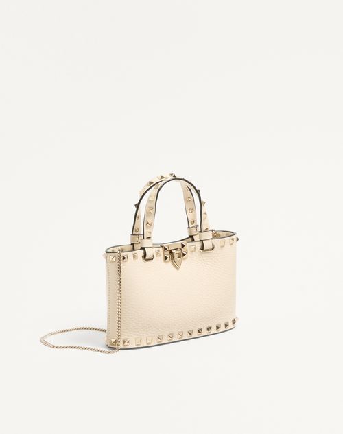 Valentino Garavani - Rockstud Mini Shopping Bag In Grainy Calfskin - Light Ivory - Woman - Totes