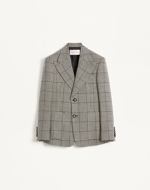 Valentino - Single-breasted Wool Jacket With Check Pattern On Houndstooth - Ivory/black - Man - Man Ready To Wear Sale