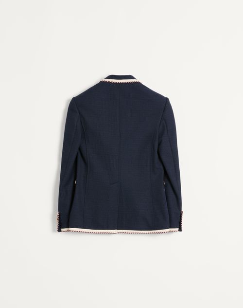 Valentino - Single-breasted Jersey Cotton Jacket With Torchon Piping - Navy - Man - Coats And Blazers