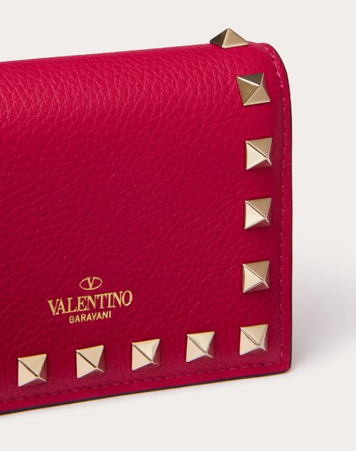 Valentino Garavani - Small Rockstud Grainy Calfskin Wallet - Blossom - Woman - Accessories