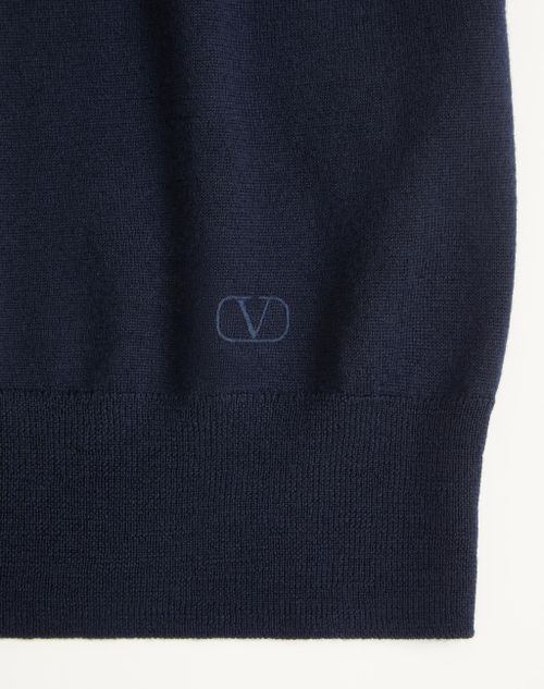 Valentino - Valentino Wool Polo With Vlogo Embroidery - Navy - Man - Knitwear