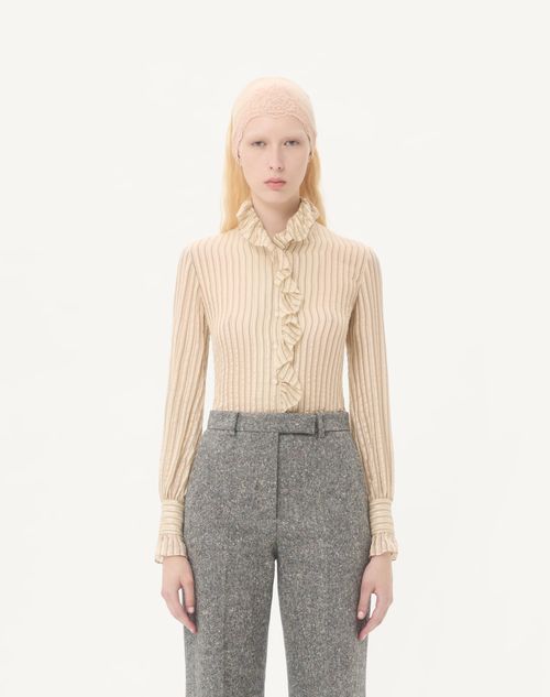 Valentino - Seersucker Lamé Shirt - Birch - Woman - Shirts And Tops