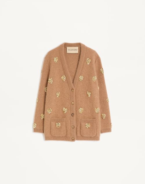 Valentino - Embroidered Cardigan - Camel/gold - Woman - Knitwear