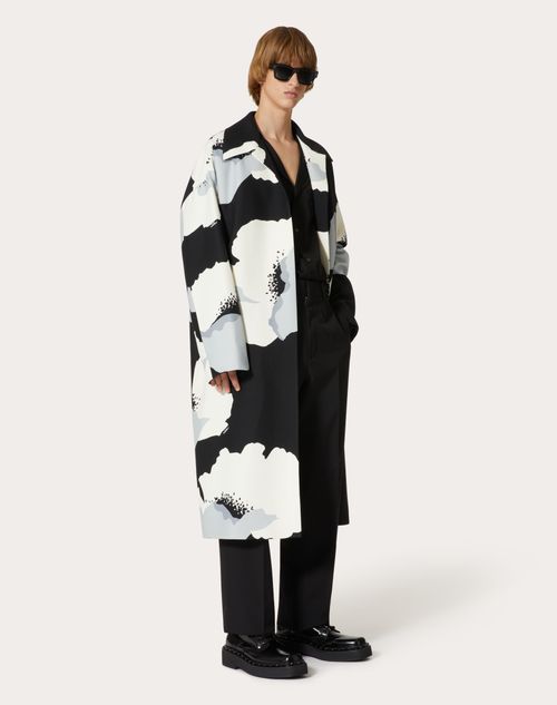 Valentino - Crepe Couture Caban With Valentino Flower Portrait Print - Black/grey/ivory - Man - Coats And Blazers