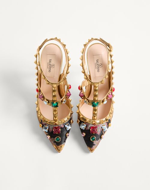 未使用　VALENTINO スパンコールジレ Rockstud Pumps With Straps In Jacquard Apres L'hiver Fabric
