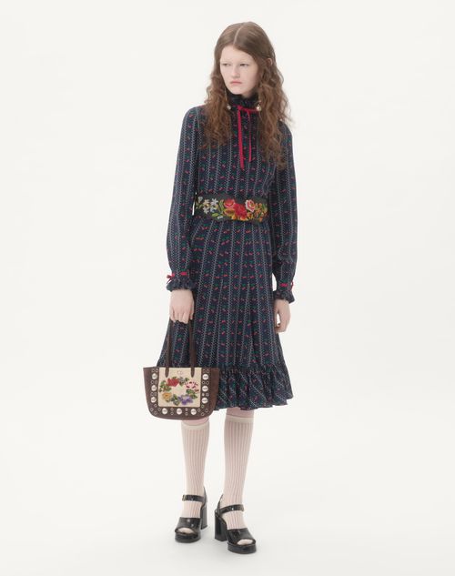 Valentino - Crepe De Chine Shirt With Cherryfic Print - Navy/cherry Red - Woman - Shirts And Tops