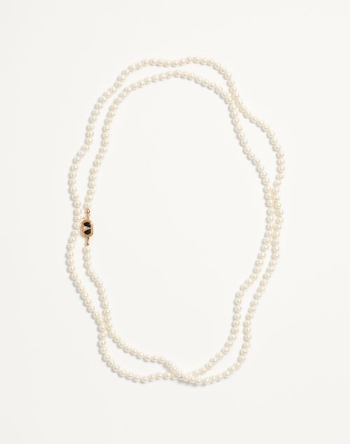 Valentino Garavani - Ovalette Metal Necklace With Enamel, Crystal, And Swarovski® Pearl - Gold/black/crystal/cream - Woman - Woman Bags & Accessories Sale