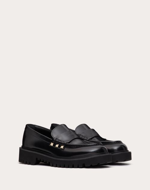 Valentino Garavani - 락스터드 송아지 가죽 로퍼 - 블랙 - 여성 - Shelf - W Shoes - Loafers