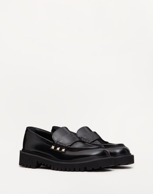 Valentino Garavani - Mocasín Rockstud De Cuero De Becerro - Negro - Mujer - Shelf - W Shoes - Loafers