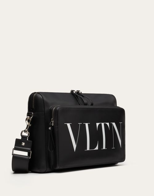 Valentino Garavani - Vltn Leather Messenger Bag - Black/white - Man - Shoulder Bags