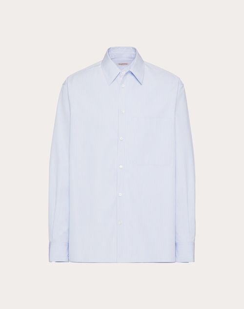 Valentino - Double Construction Cotton Shirt With Selvage Logo - Sky Blue/white/pink - Man - Shirts