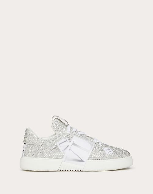Valentino Garavani - Low-top Calfskin Vl7n Sneaker With Bands And Crystals - White/gray/ice - Man - Man Shoes Sale