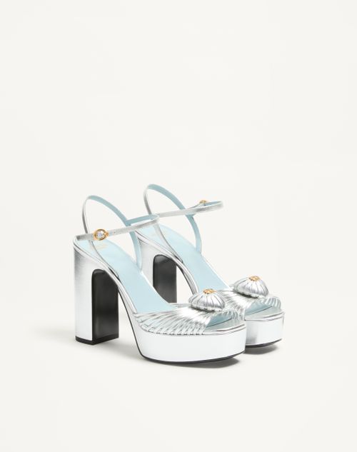 Valentino Garavani - Coeur Royal Platform Sandal In Laminated Nappa 115mm - Silver - Woman - Sandals