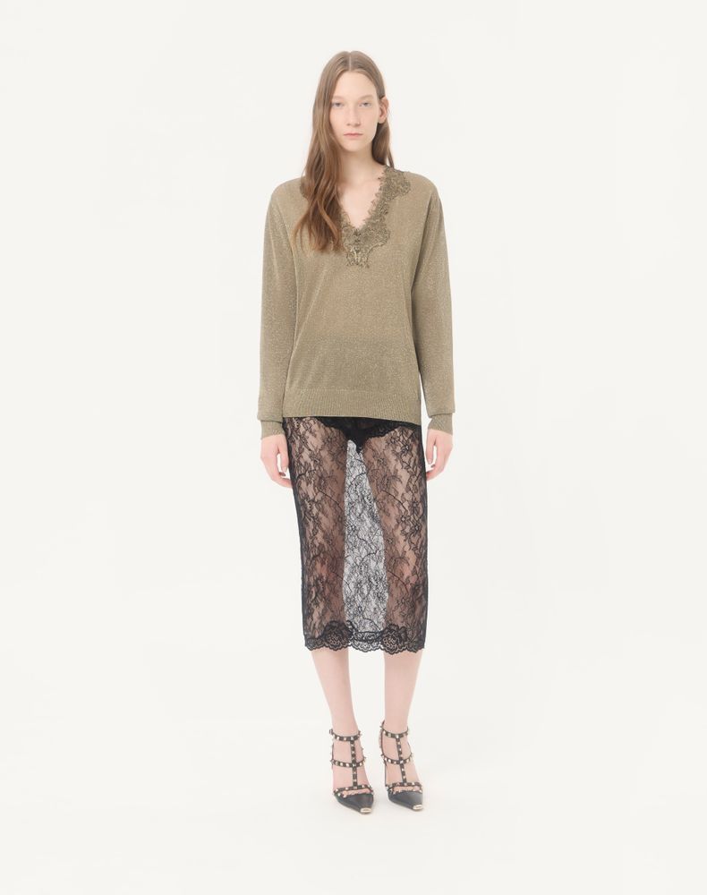Valentino Lurex Jumper With Lace Woman Gold M