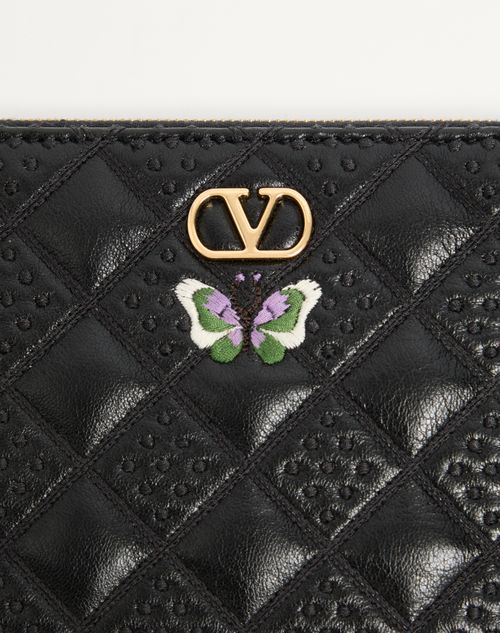 Valentino Garavani - Valentino Garavani Flutterby Clutch In Shiny Nappa Leather With Butterfly Embroidery - Black - Woman - Clutches