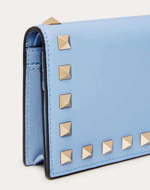 Valentino Garavani - Small Rockstud Calfskin Wallet - Azure - Woman - Wallets And Small Leather Goods