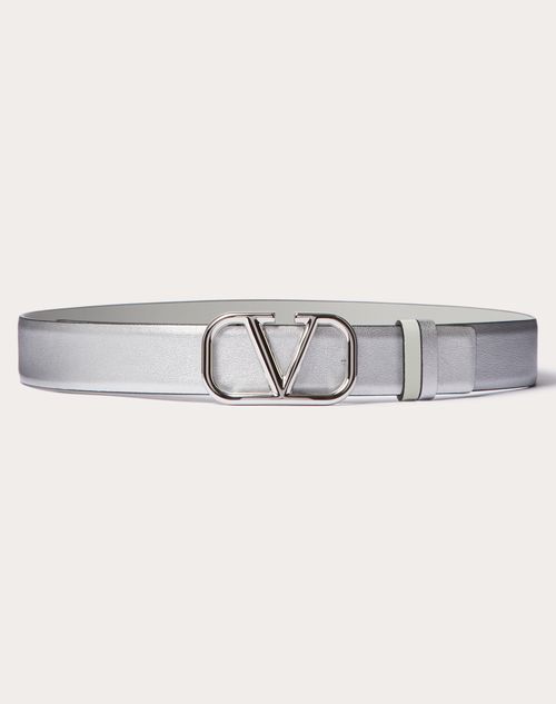 Valentino Garavani - Ceinture Réversible Vlogo Signature En Cuir De Veau Métallisé Et Brillant, Hauteur : 30 mm - Argent/gris - Femme - Ceintures