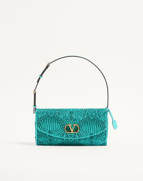 Valentino Garavani - Valentino Garavani Devain Small Shoulder Bag In Jacquard Cloqué Lurex Fabric - Teal - Woman - Shoulder Bags