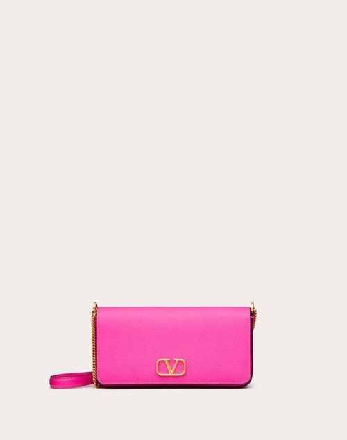 Valentino Garavani - Vlogo Signature Grainy Calfskin Pouch With Chain - Pink Pp - Woman - Clutches