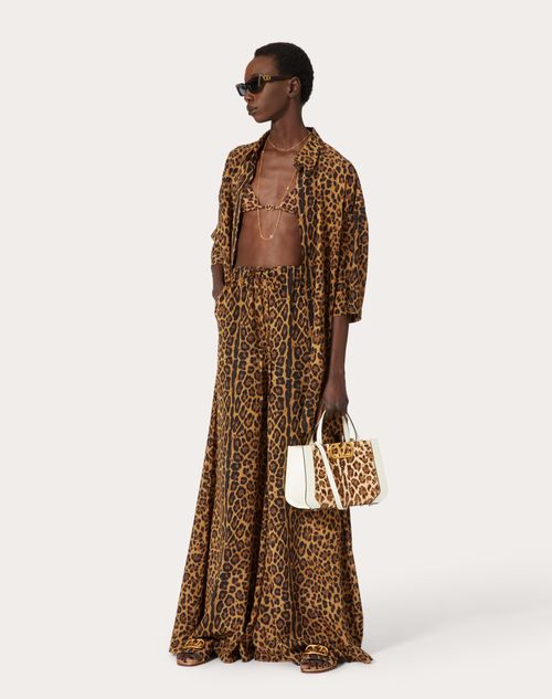 Valentino - Trousers In Animalier Crepe De Chine - Animal Print - Woman - Pants And Shorts
