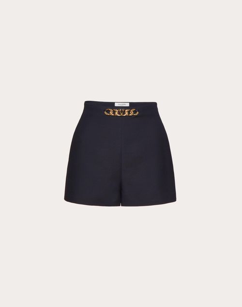 Valentino - Vlogo Chain Crepe Couture Shorts - Navy - Woman - Pants And Shorts