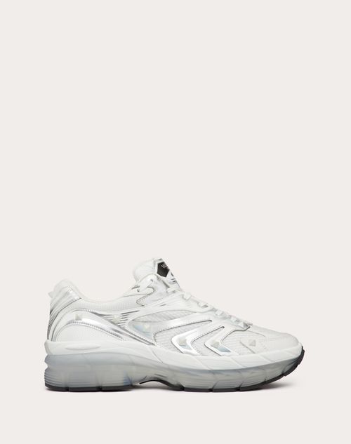 Valentino Garavani - Ms-2960 Low-top Sneaker In Fabric And Calfskin - White/silver/pastel Gray - Man - Shelve - M Shoes - Ms Sneaker