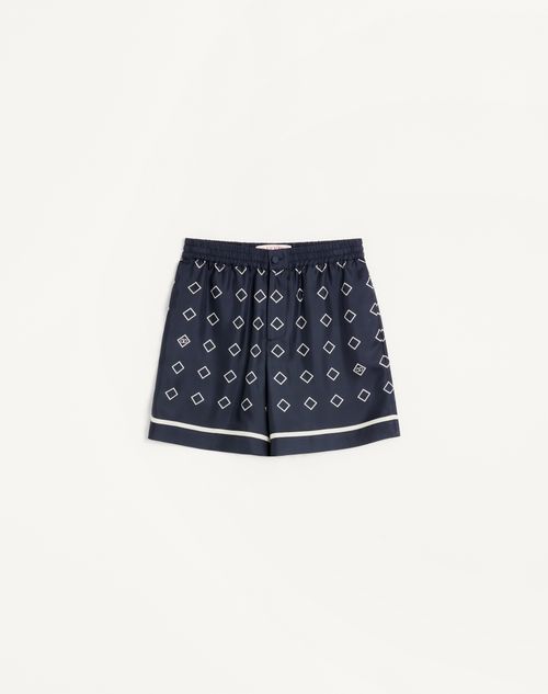 Valentino - Silk Twill Bermuda Shorts With All-over Opticool Print - Blue/butter - Man - Pants And Shorts