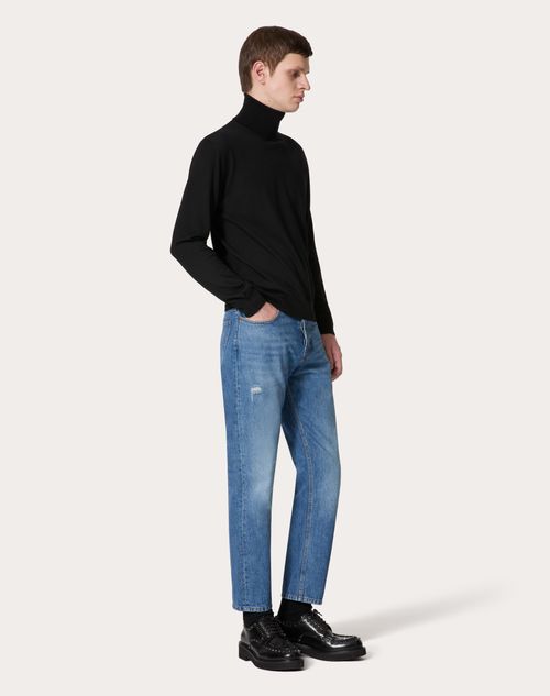Valentino - High-neck Wool Jumper With Vlogo Signature Embroidery - Black - Man - Knitwear