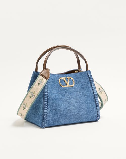 Valentino Garavani - Valentino Garavani Alltime Medium Handbag In Denim With Embroidered Strap - Denim - Woman - Top Handle Bags
