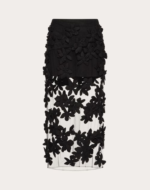 Valentino - Tulle Illusione Embroidered Midi Skirt - Black - Woman - Skirts